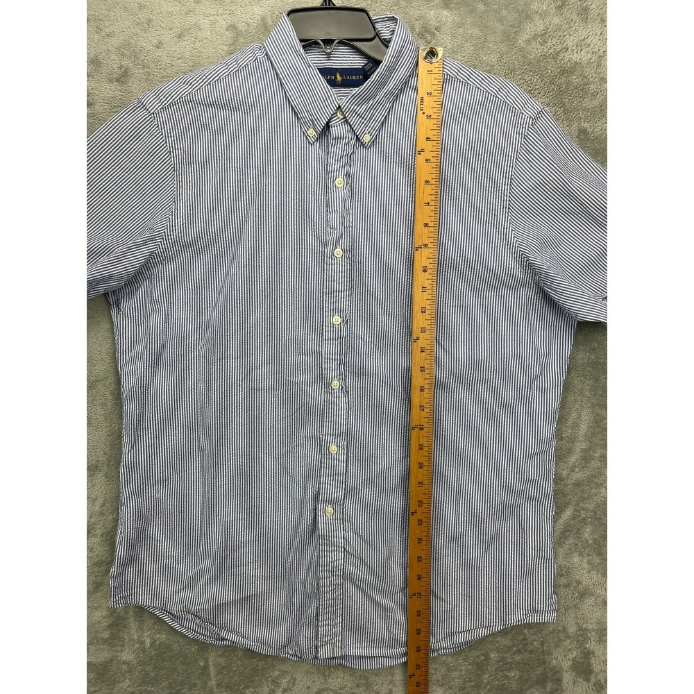 Ralph Lauren Men's Seersucker Shirt XL Blue Short Sleeve Button Up‎ - Picture 3 of 7